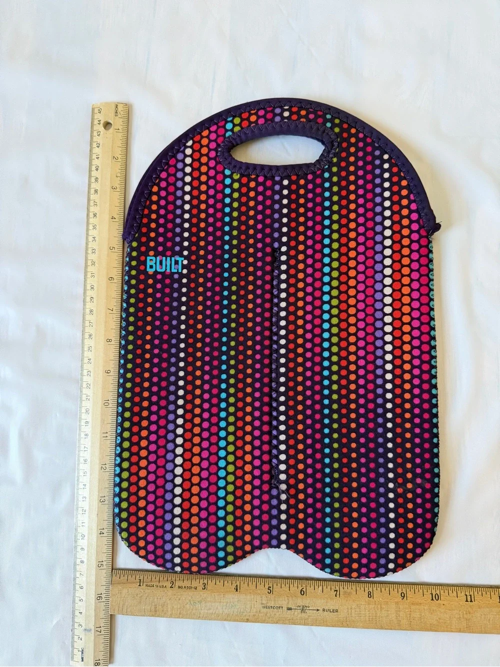 Built NY Two Bottle Insulated Wine Cooler Tote Sleeve multicolored polka dot